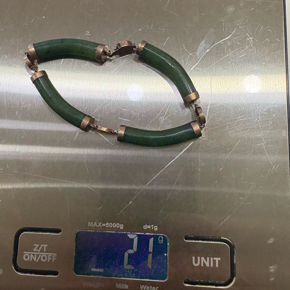 Antique/Vintage Asian green solid Jade & solid 14k gold bracelet